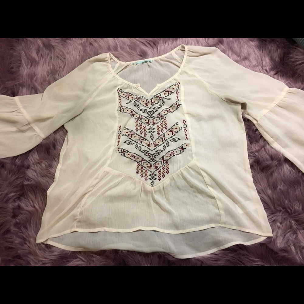 Cream boho flowy bell sleeve top